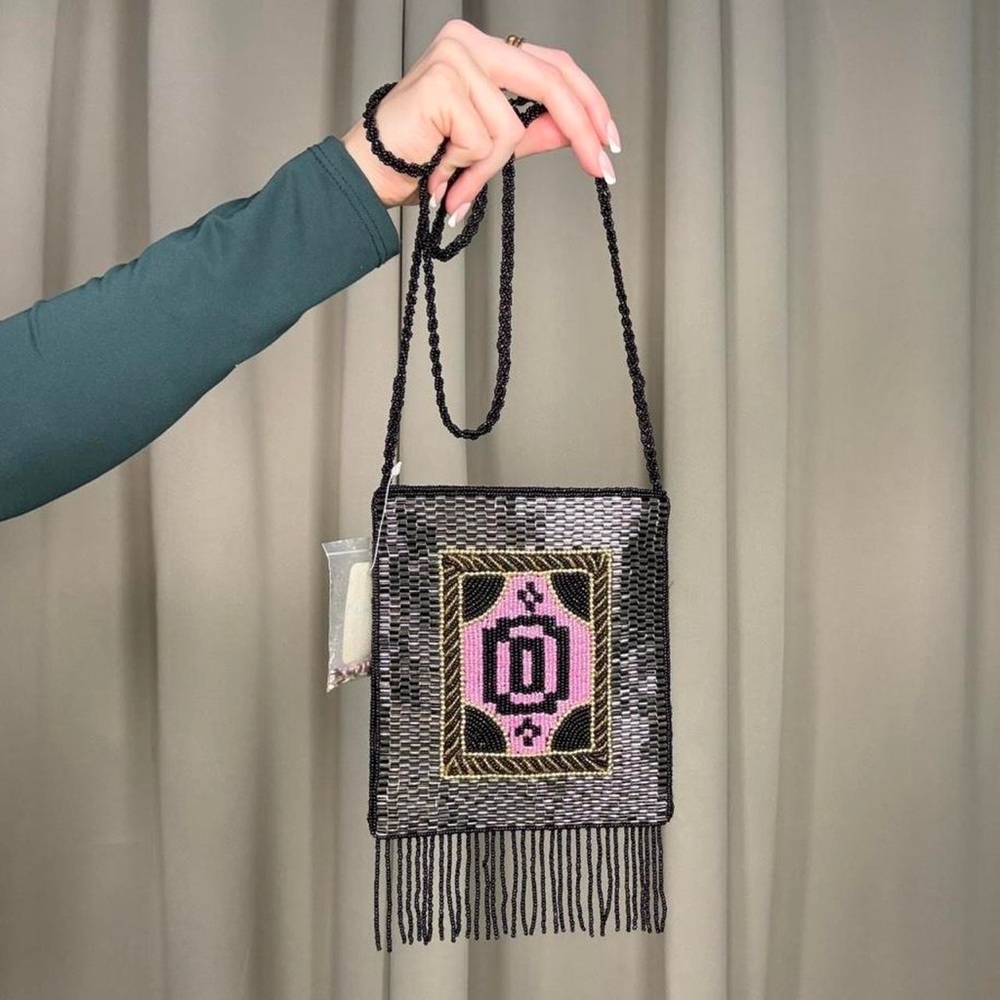 Vintage Ermo Collection Black and Pink Beaded Crossbody Bag